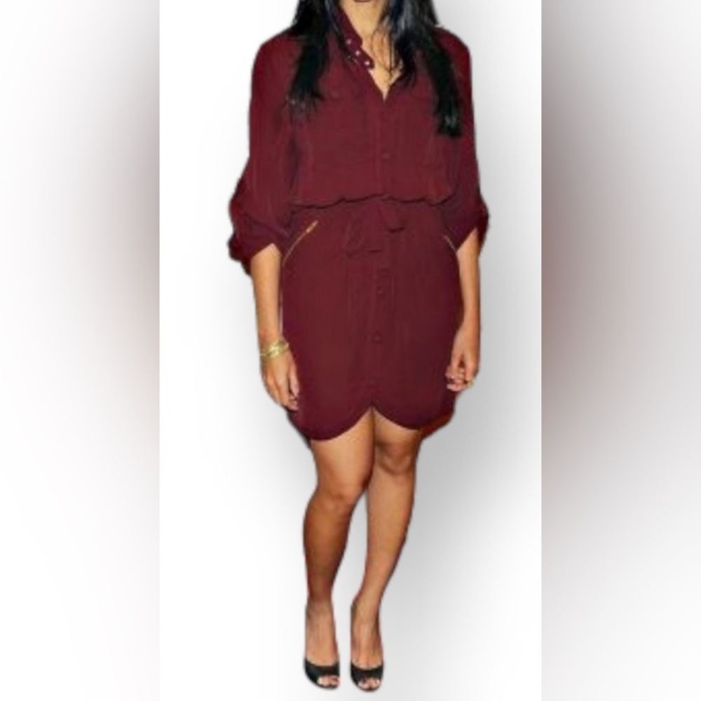 Zac Posen Silk shirtwaist dress~Maroon w/gold buttons.Great closet staple.Sz 4